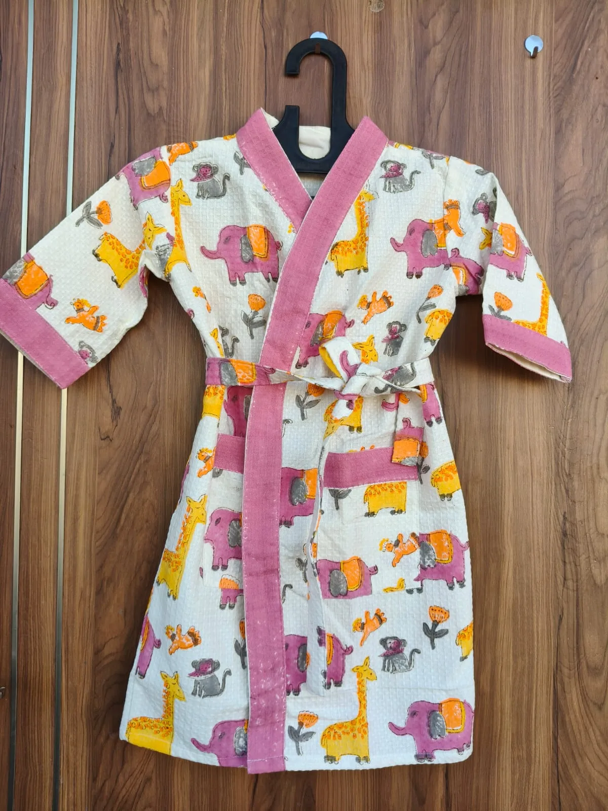 Mauve Safari Friends Kids Waffle Bathrobe original product photograph