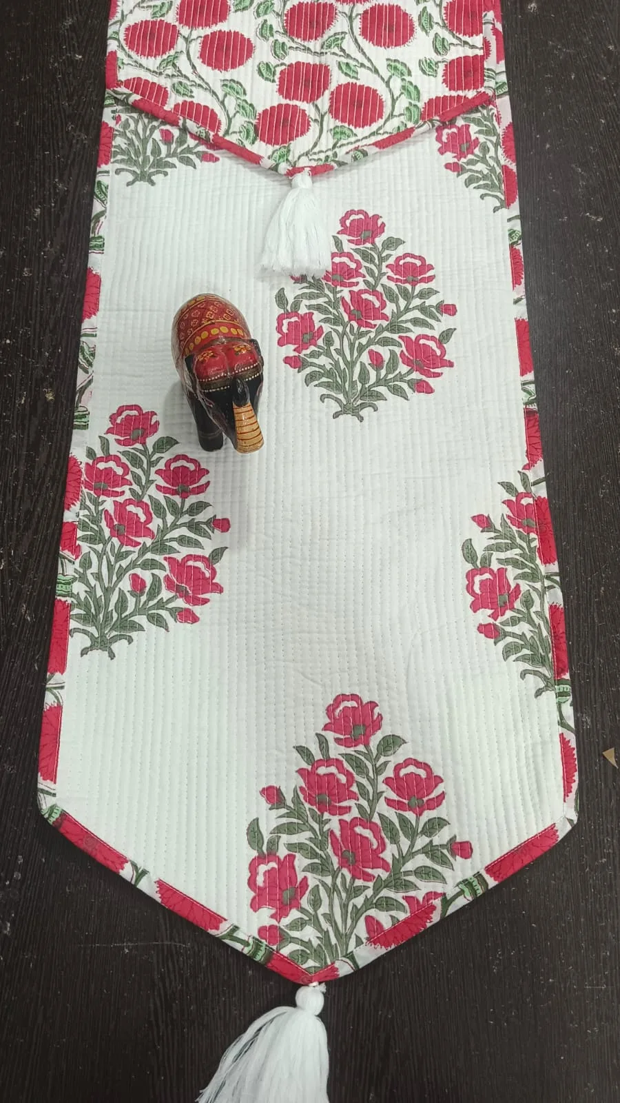 Fuchsia Rose Bouquet Reversible Quilted Table Runner original product photograph