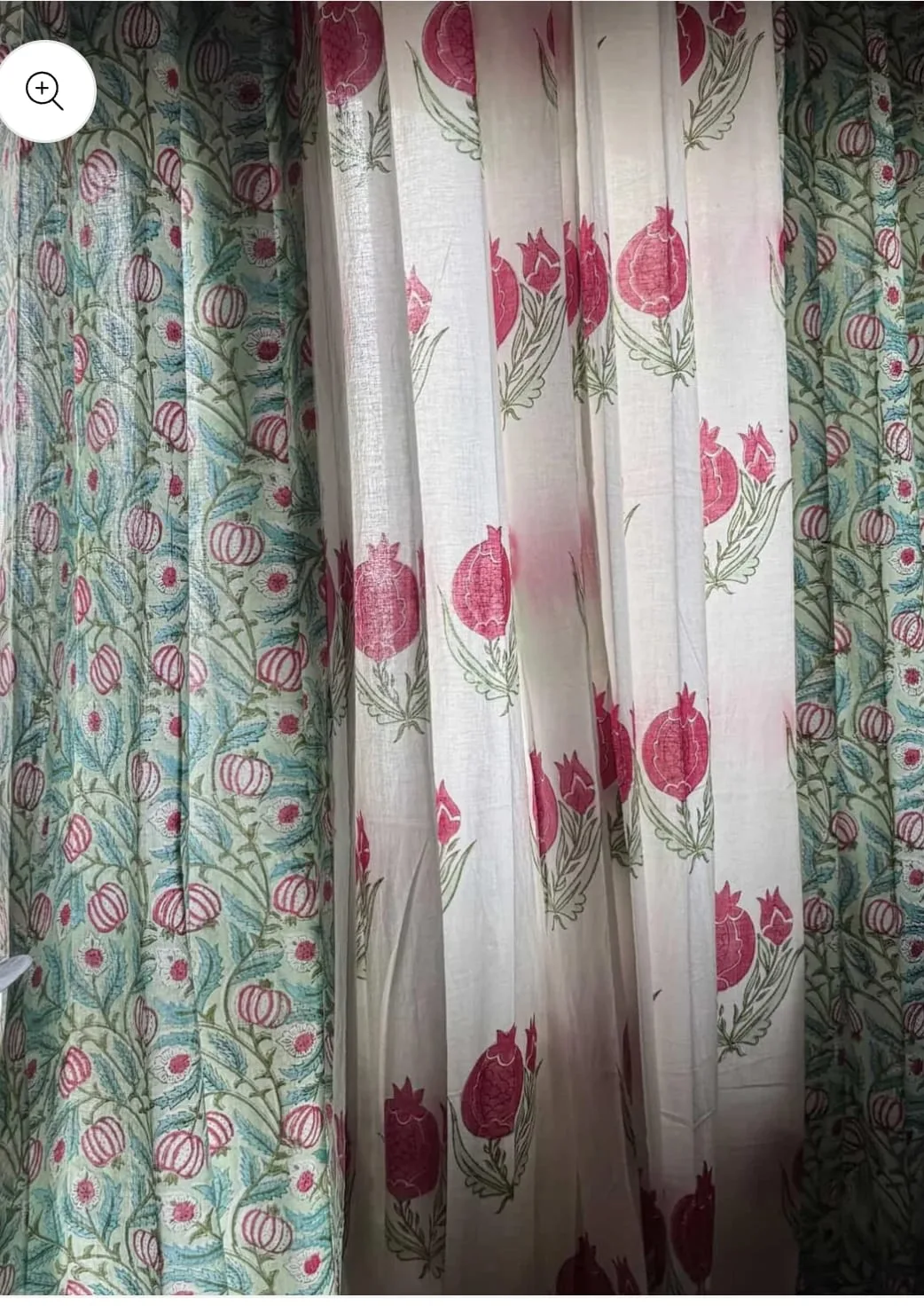 Aqua Anar Vine & Rani Pomegranate Coordinated Pure Cotton Curtains original product photograph