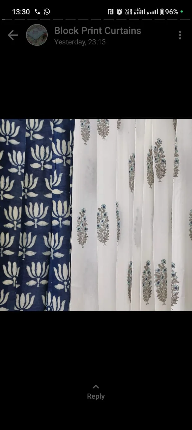Indigo Lotus & Teal Mughal Sprig Pure Cotton Curtains original product photograph