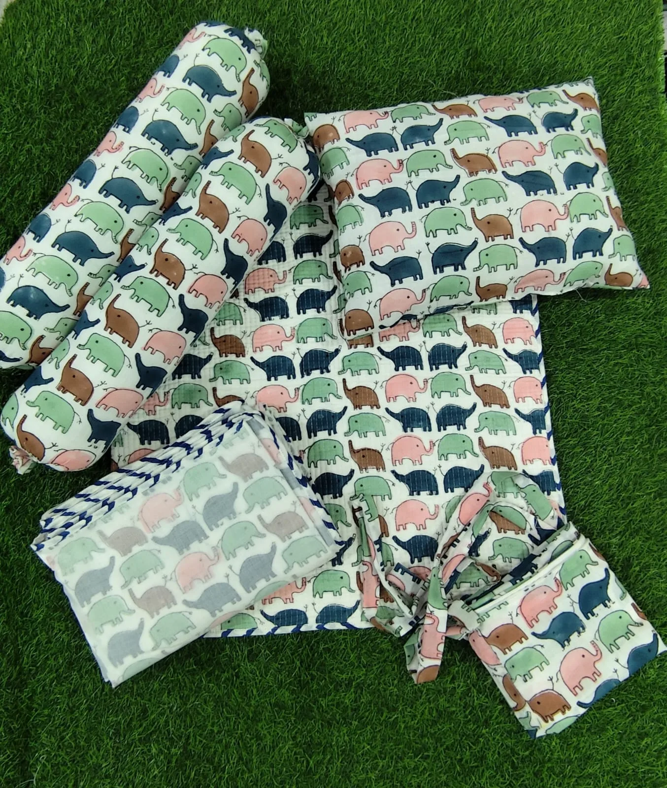 Pastel Elephant Parade Handblock Kids Bedding Set original product photograph