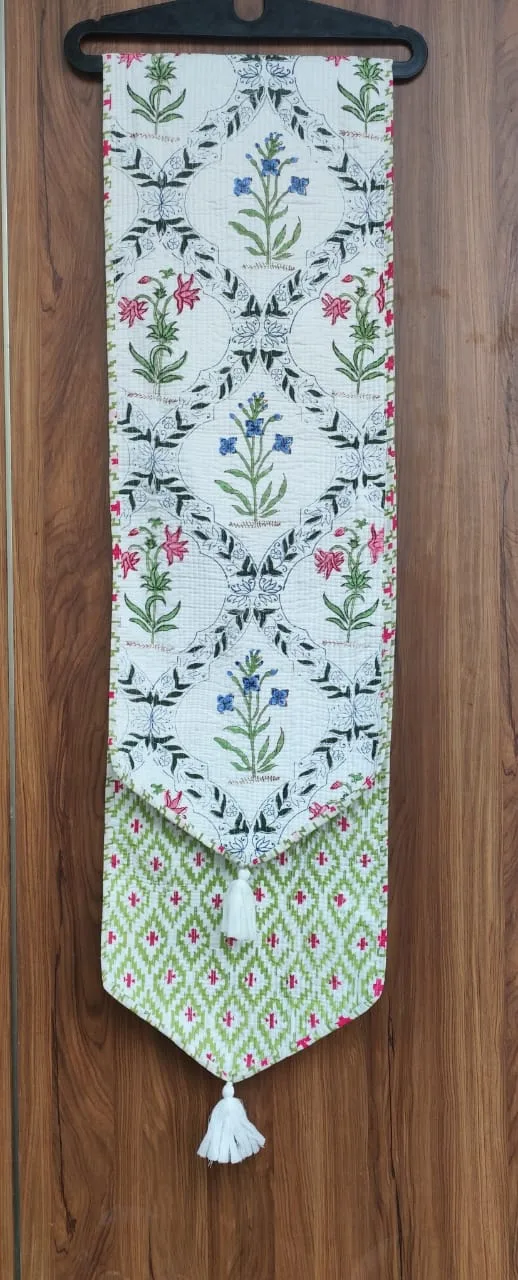 Charcoal Floral Medallion Reversible Quilted Table Runner original product photograph