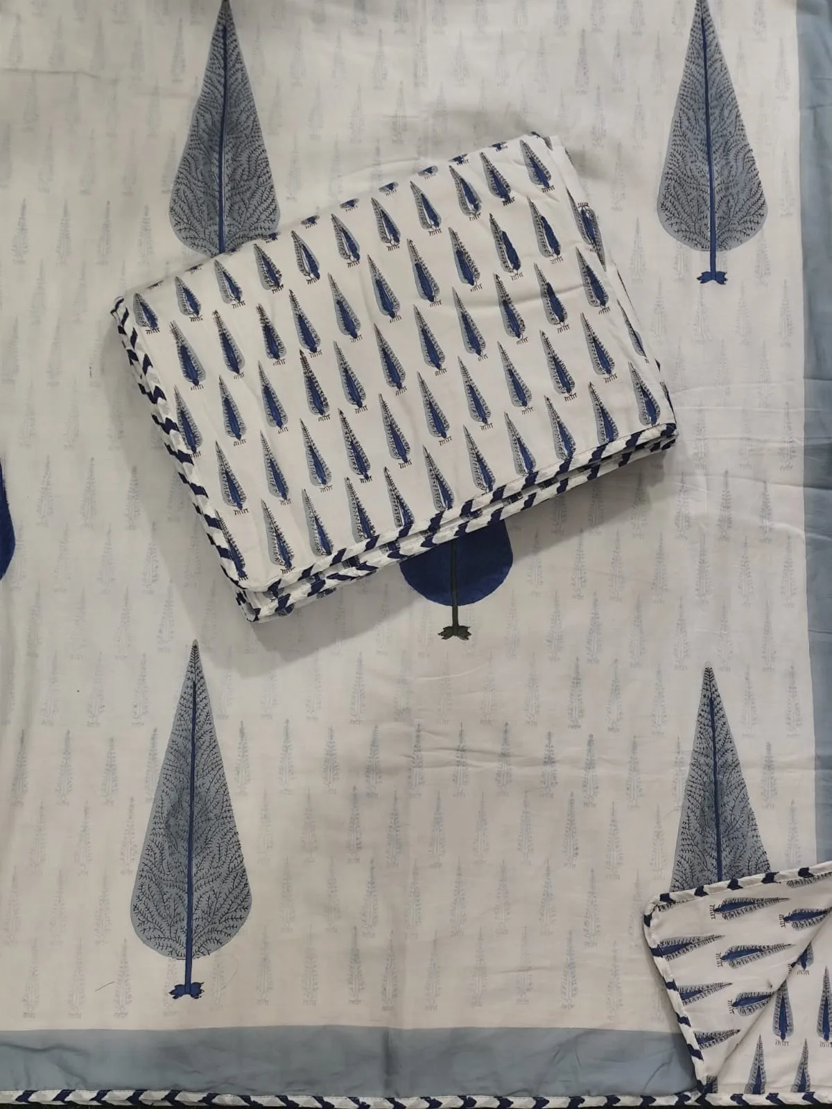 Indigo Cypress Buta Reversible Hand-Block Dohar original product photograph