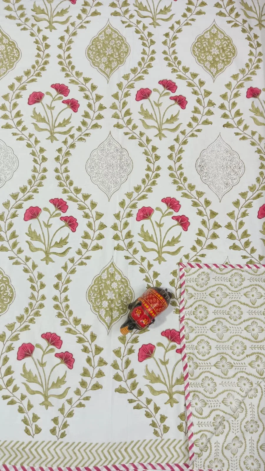Rani Phool Olive Vine Reversible Hand-Block Dohar original product photograph