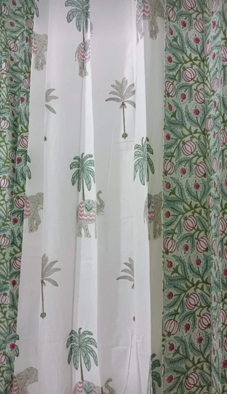 Sage Pomegranate & Elephant Palm Pure Cotton Curtains original product photograph