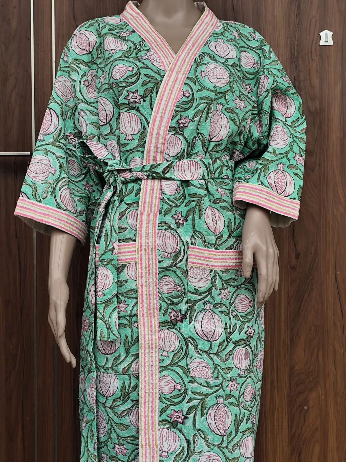 Aqua Pomegranate Vine Adult Waffle Bathrobe original product photograph