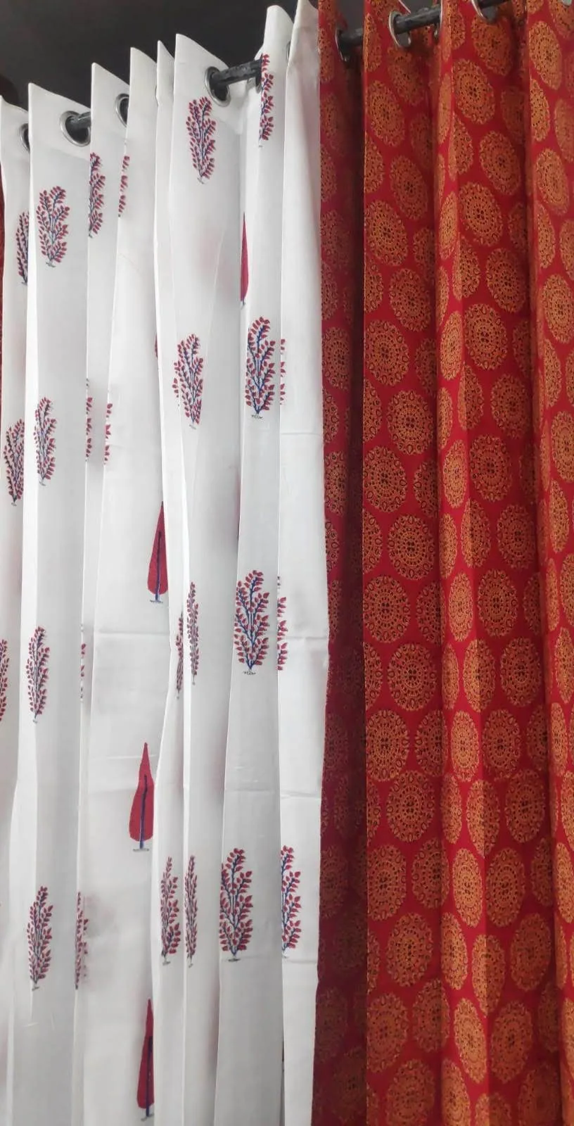 Vermilion Medallion & Indigo Cypress Coordinated Pure Cotton Curtains original product photograph
