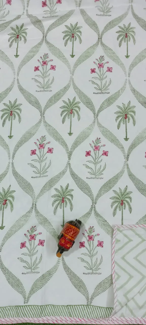 Gulabi Palm Leaf Medallion Reversible Hand-Block Dohar original product photograph