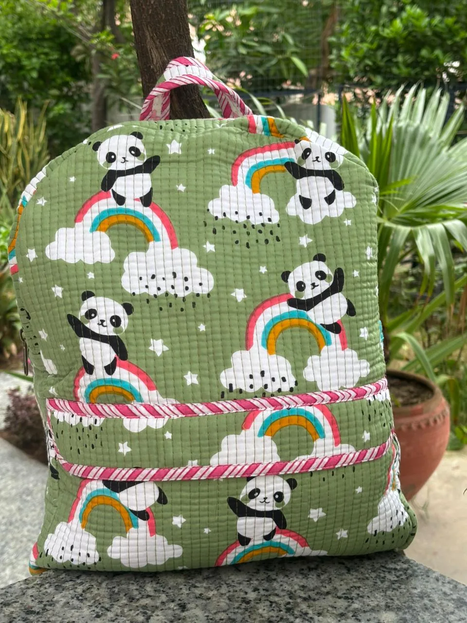 Panda Rainbow Quilted Kids Backpack original product photograph