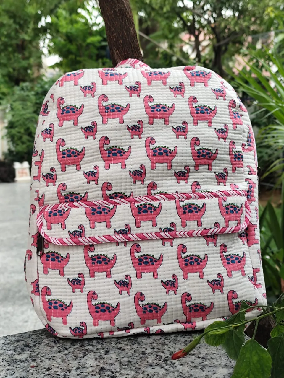Pink Dino Parade Quilted Kids Backpack original product photograph