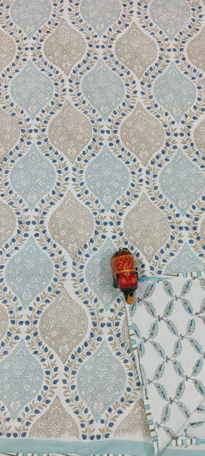 Aqua Taupe Mughal Buta Reversible Hand-Block Dohar original product photograph