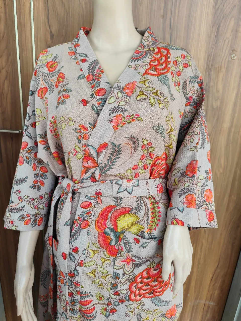 Grey Coral Botanical Garden Adult Waffle Bathrobe original product photograph