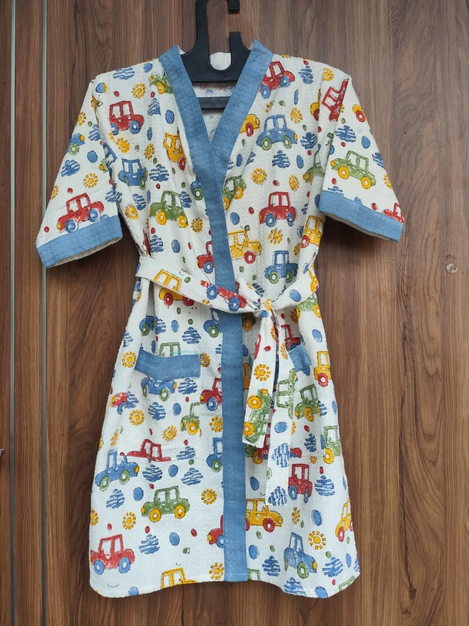 Colourful Car Rally Kids Waffle Bathrobe original product photograph