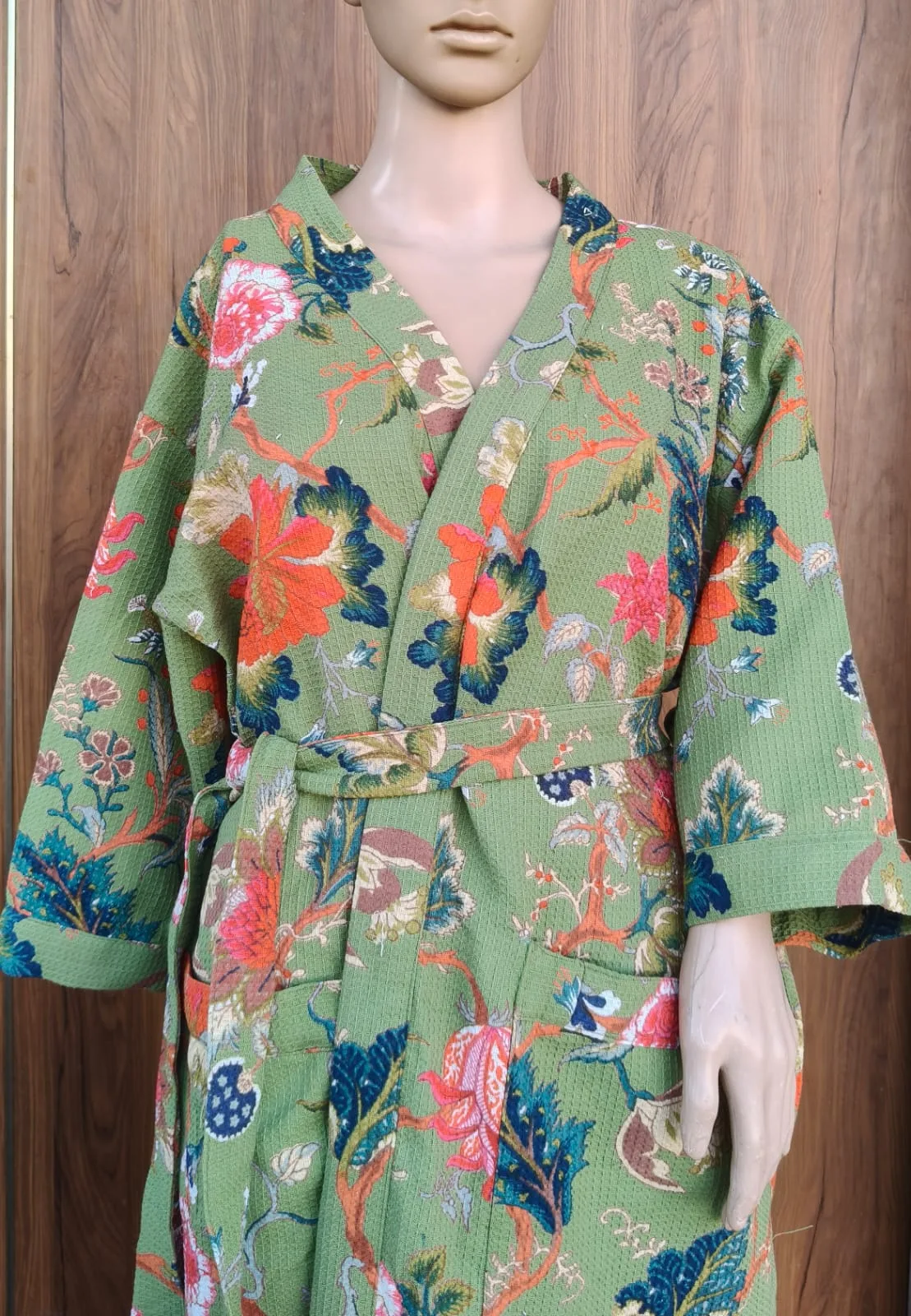 Sage Multicolour Botanical Adult Waffle Bathrobe original product photograph