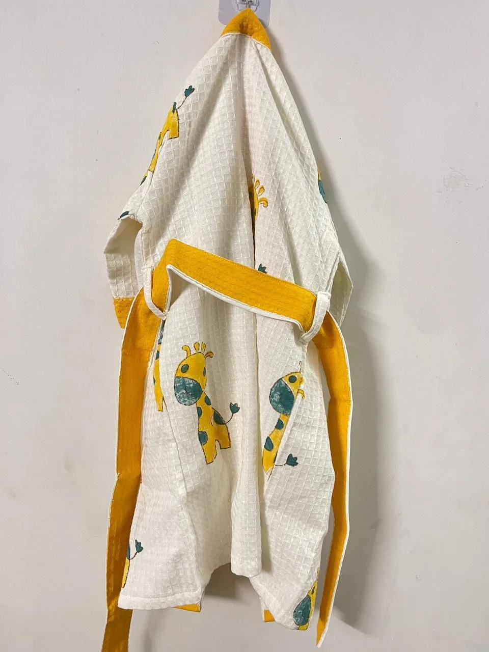Mustard Giraffe Hooded Kids Waffle Bathrobe original product photograph