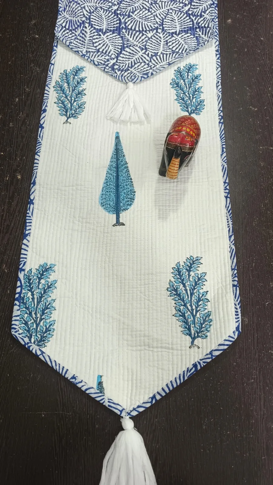 Turquoise Cypress Shrub Reversible Quilted Table Runner original product photograph