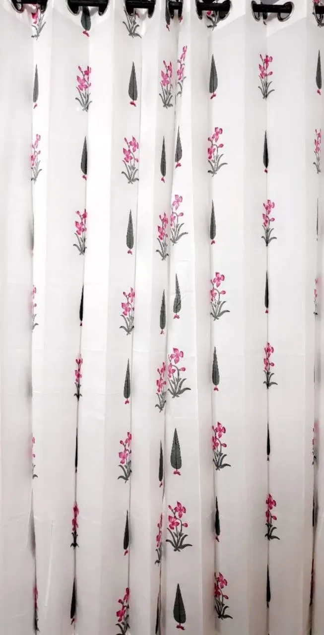 Blush Sprig & Charcoal Cypress Pure Cotton Curtains original product photograph