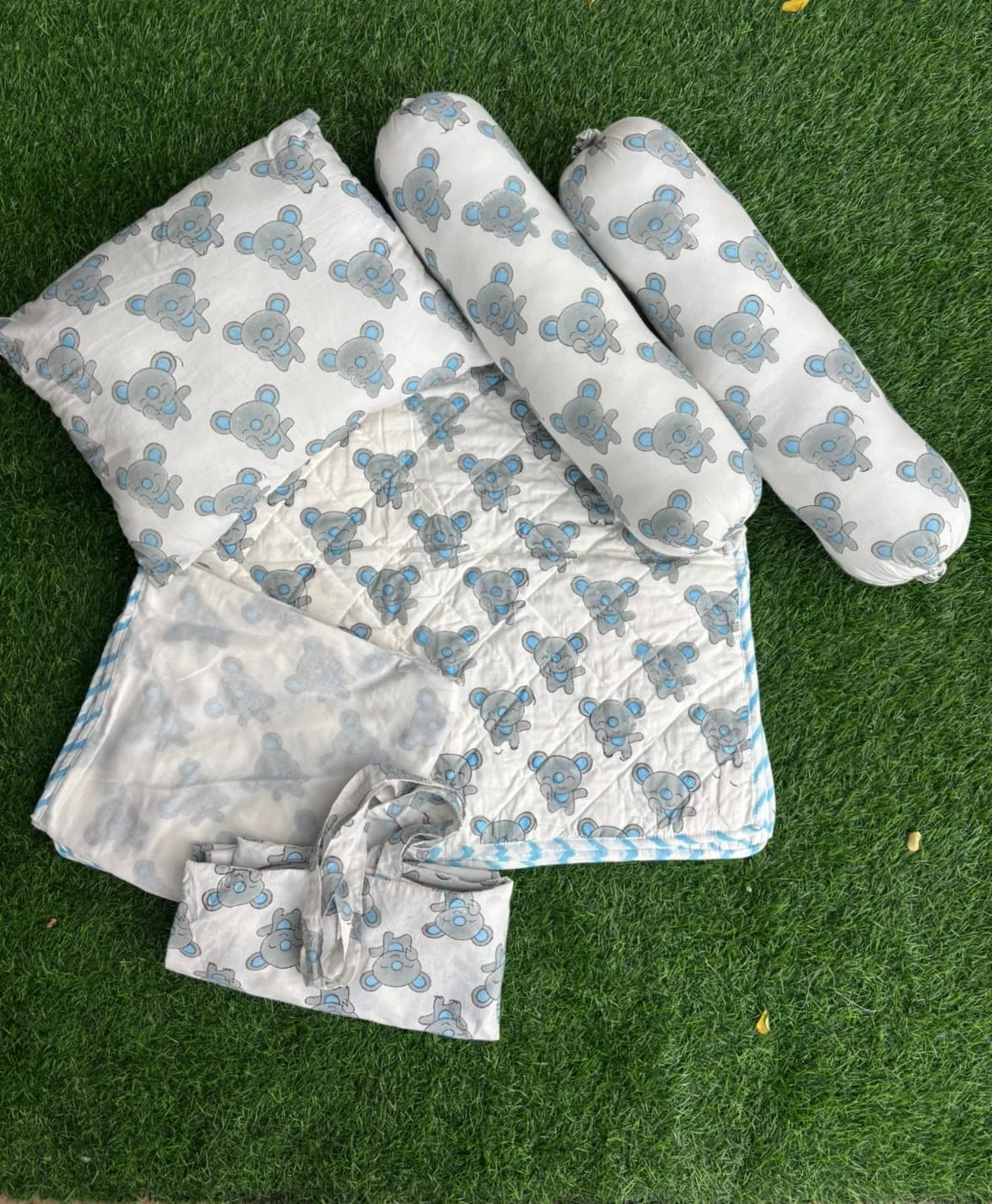 Powder Blue Koala Handblock Kids Bedding Set original product photograph
