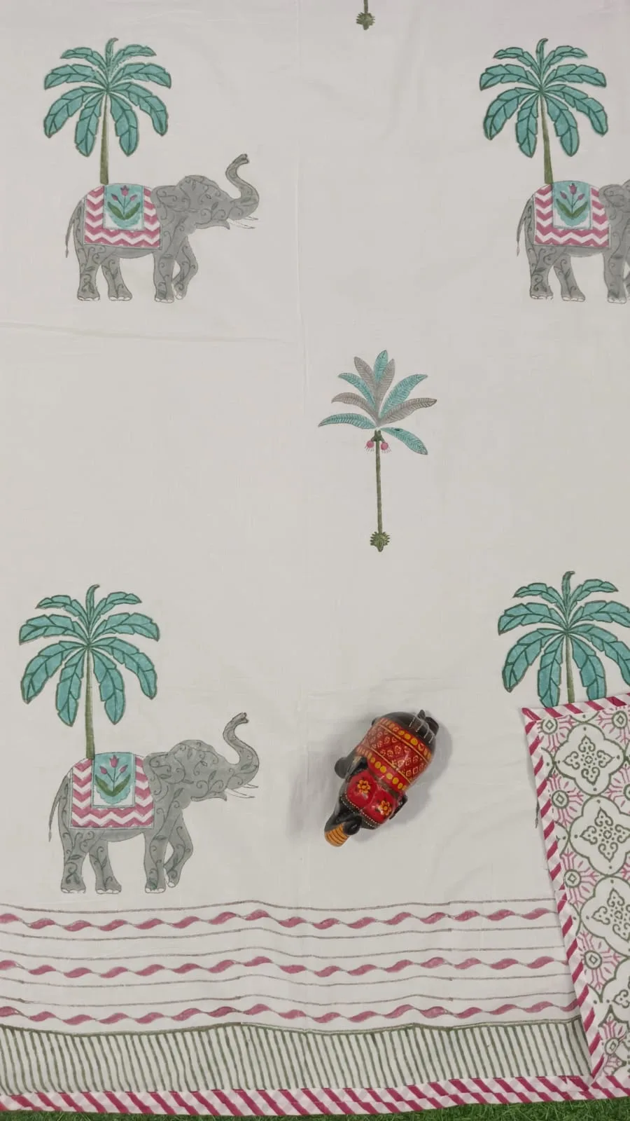 Aqua Hathi Palm Reversible Hand-Block Dohar original product photograph
