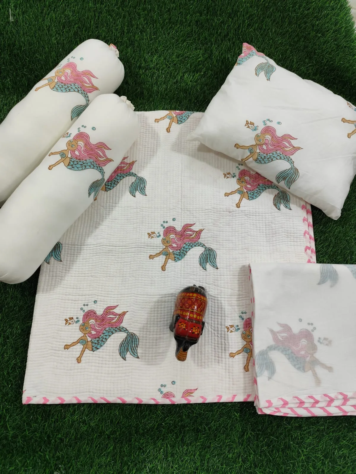 Coral Mermaid Dream Handblock Kids Bedding Set original product photograph