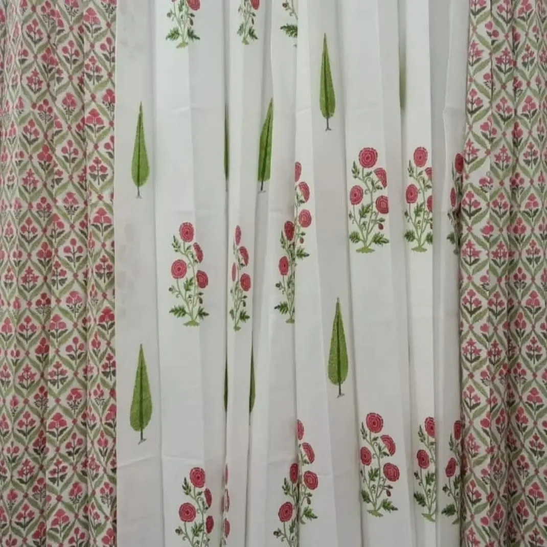 Blush Floral Lattice & Cypress Garden Pure Cotton Curtains original product photograph