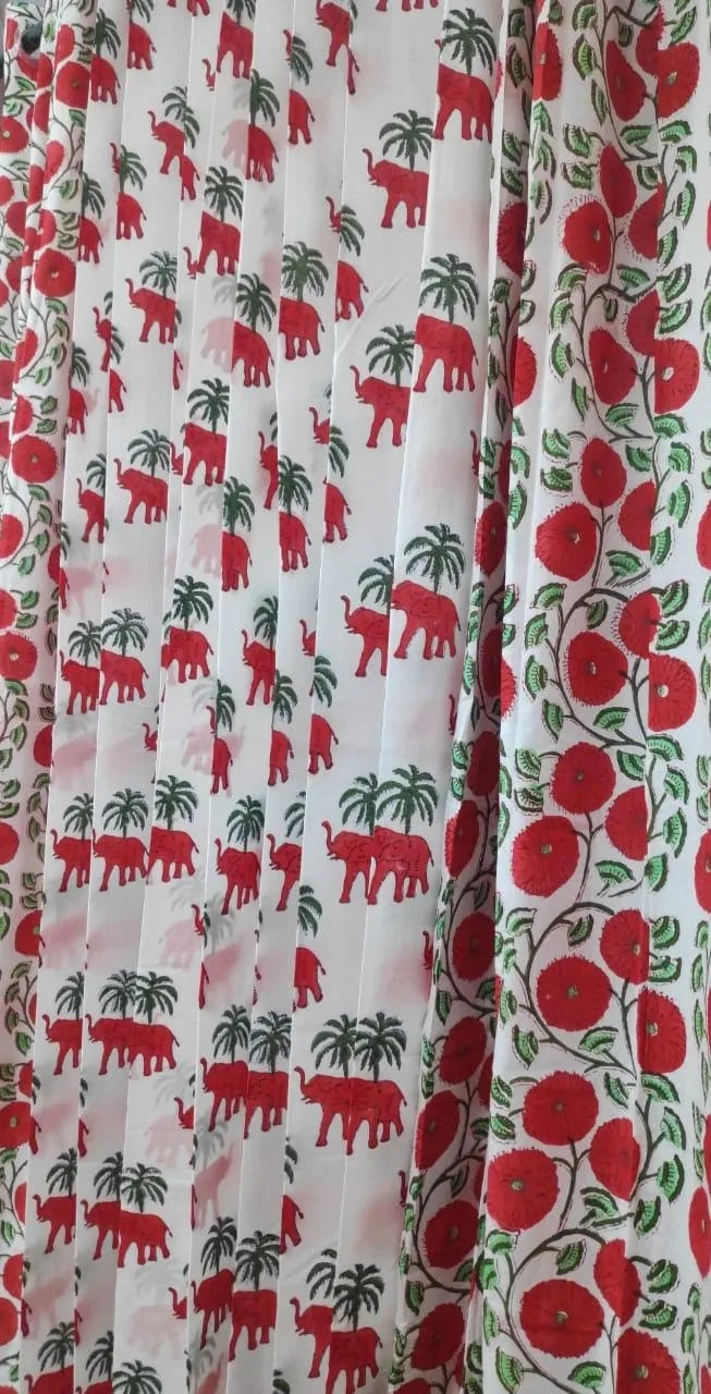 Gajraj Red Elephant & Floral Vine Pure Cotton Curtains original product photograph