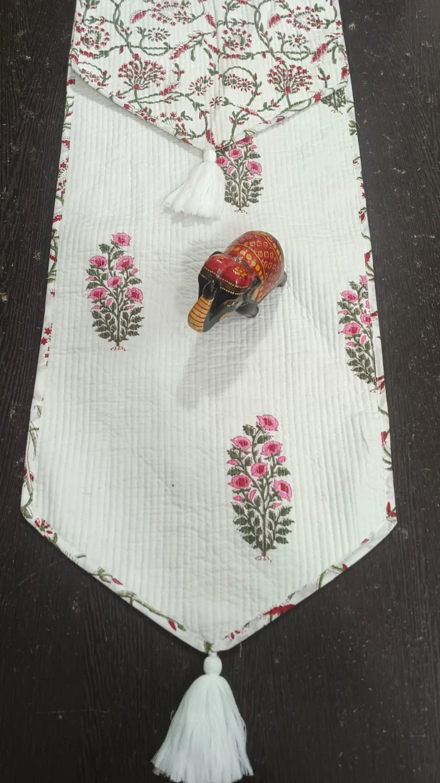 Pink Rose Shrub Reversible Quilted Table Runner original product photograph
