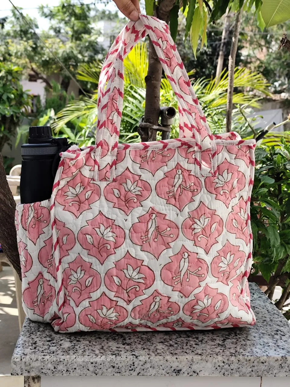 Blush Lotus Trellis Quilted Lunch Bag original product photograph