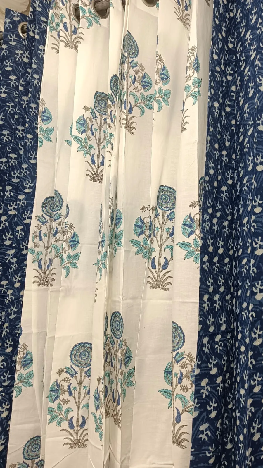Indigo Sprig & Turquoise Palampore Pure Cotton Curtains original product photograph