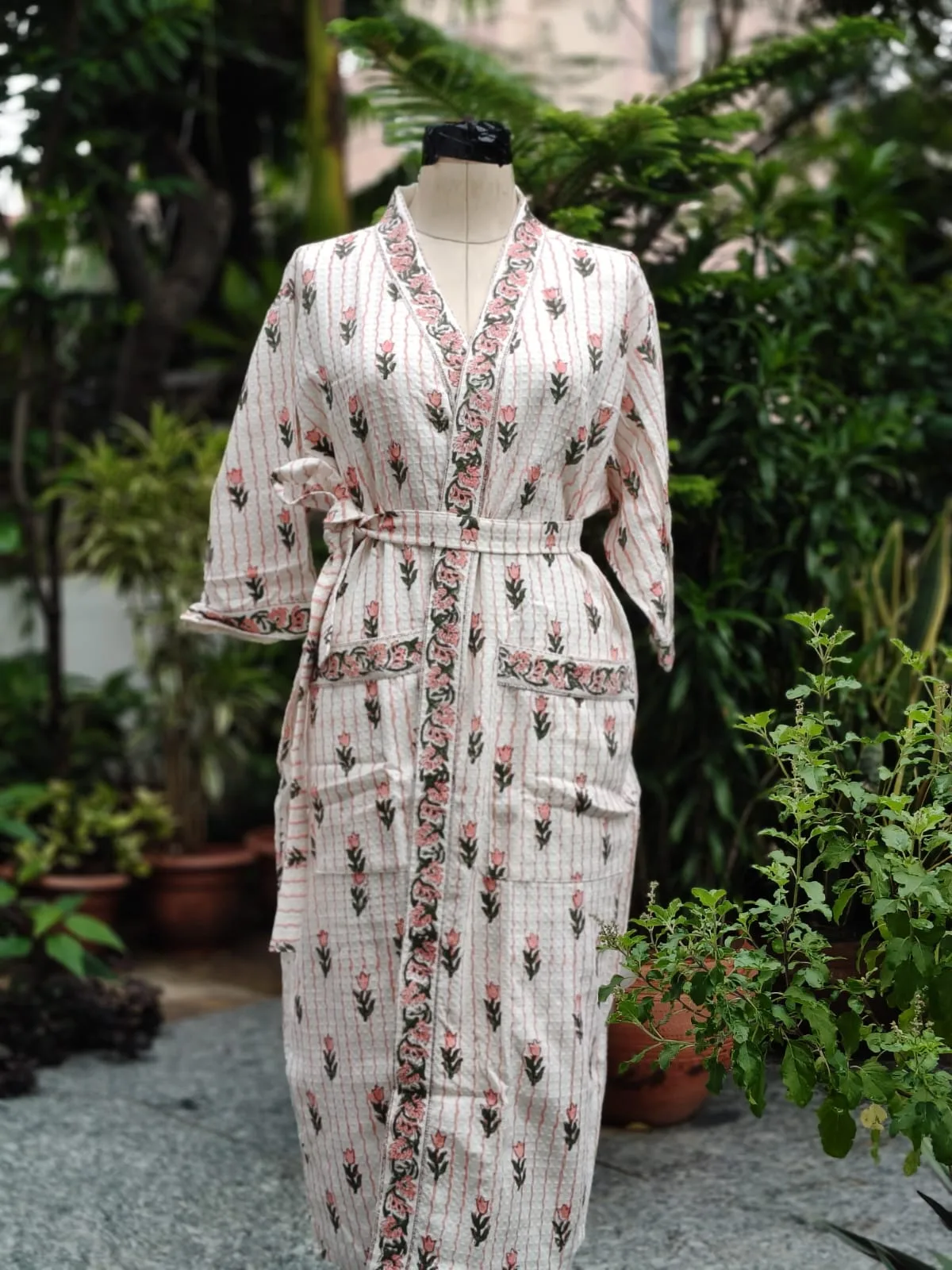 Blush Tulip Pinstripe Adult Waffle Bathrobe original product photograph