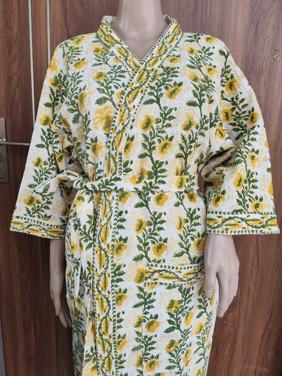 Mustard Poppy Garden Adult Waffle Bathrobe original product photograph