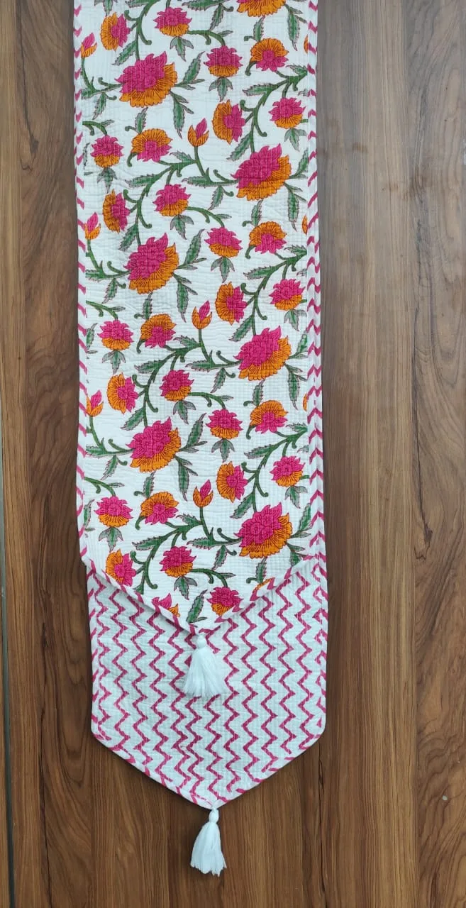 Fuchsia Saffron Floral Vine Reversible Quilted Table Runner original product photograph