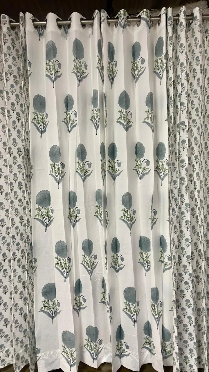 Slate Pompom & Mini Blossom Coordinated Pure Cotton Curtains original product photograph