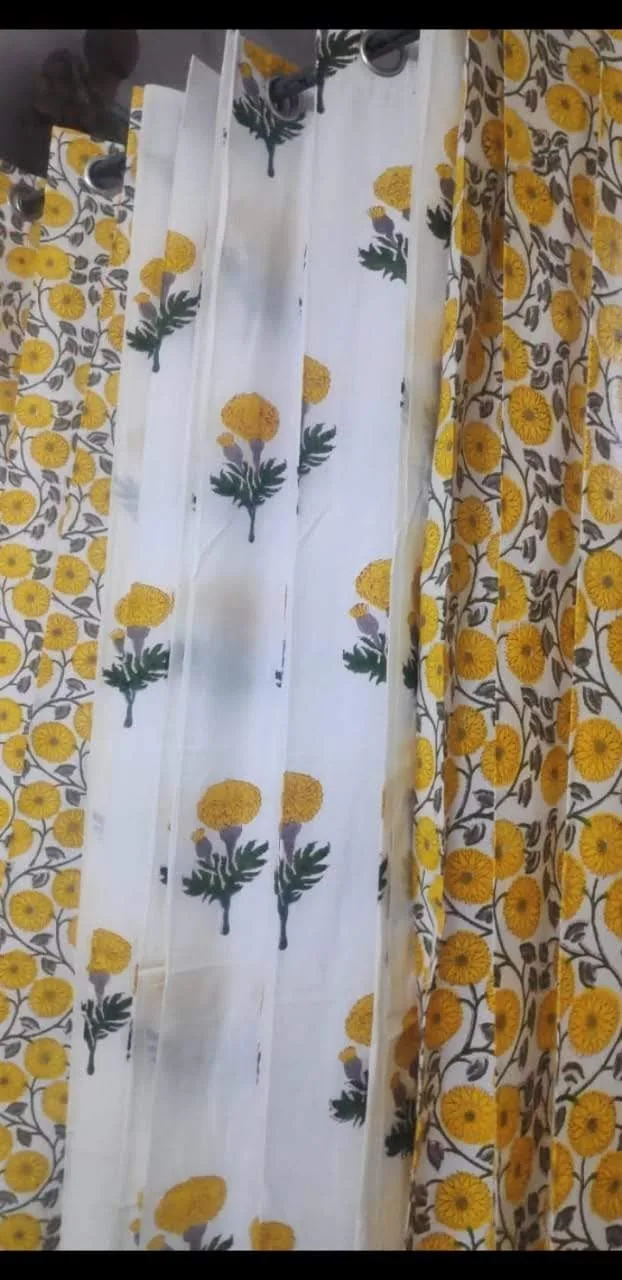 Golden Marigold Vine & Bloom Pure Cotton Curtains original product photograph