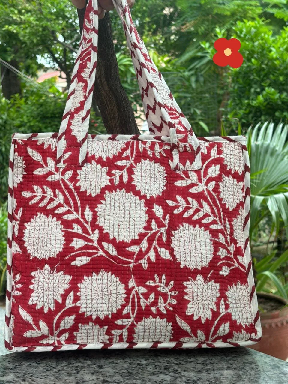 Crimson Bloom Jaal Quilted Lunch Bag original product photograph