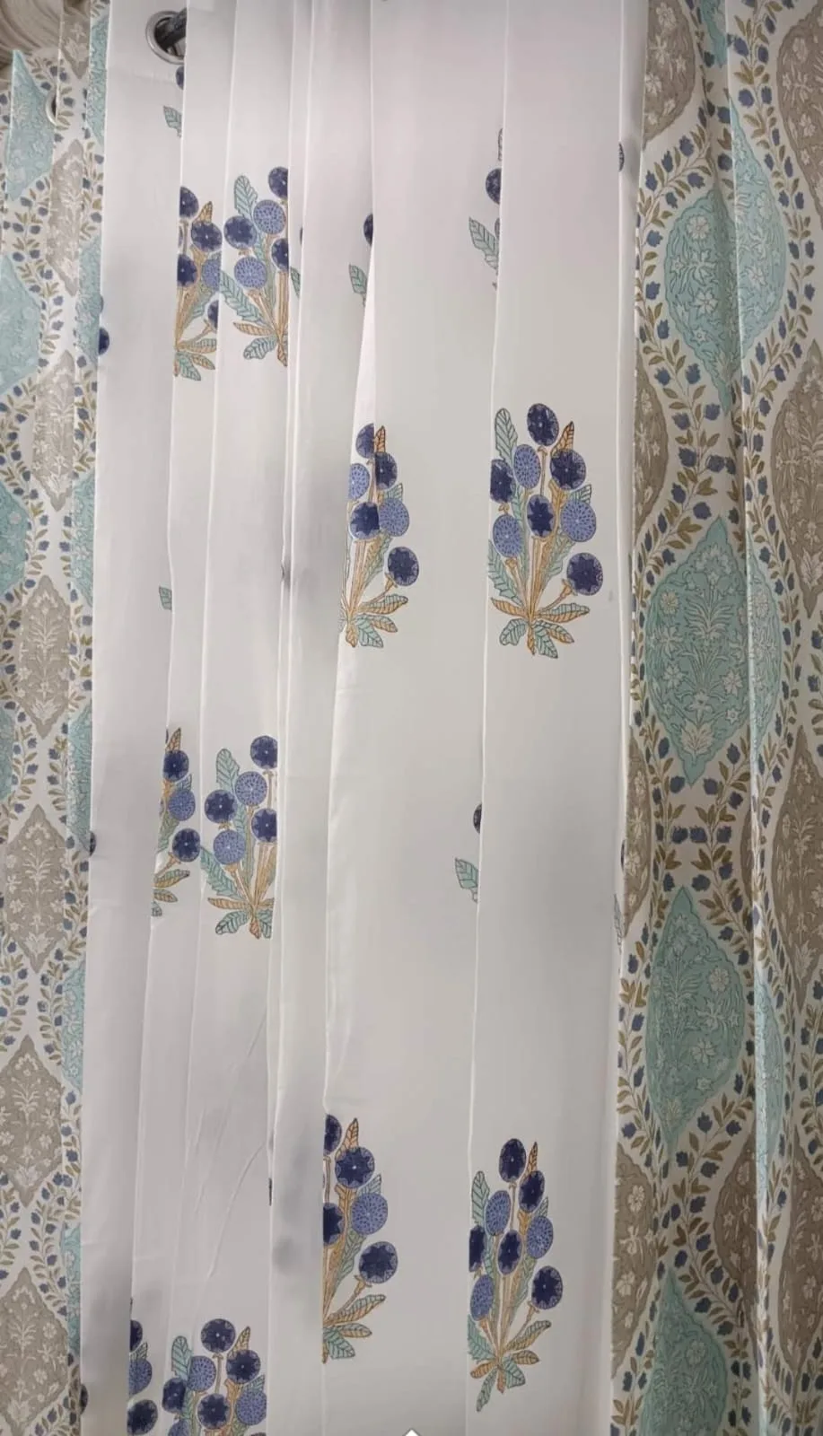 Aqua Mughal Medallion & Indigo Berry Pure Cotton Curtains original product photograph
