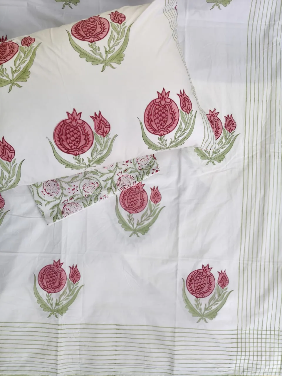 Original product photo of Raspberry Anaar Sprig Hand-Block Cotton Bedsheet