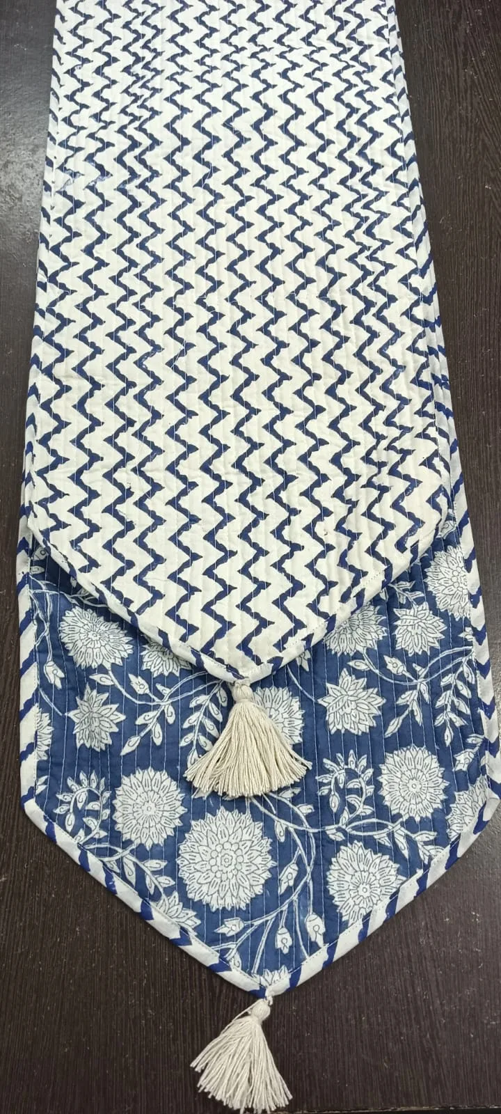 Indigo Zigzag Reversible Quilted Table Runner original product photograph