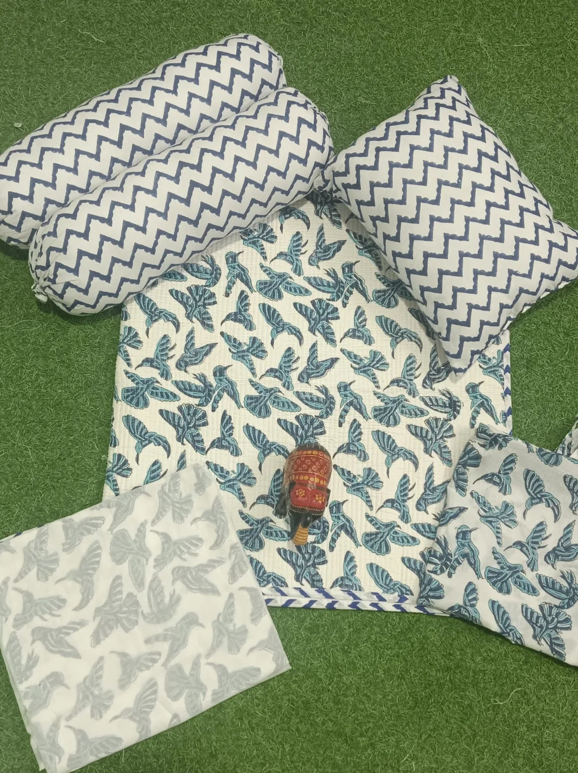 Indigo Butterfly Garden Handblock Kids Bedding Set original product photograph