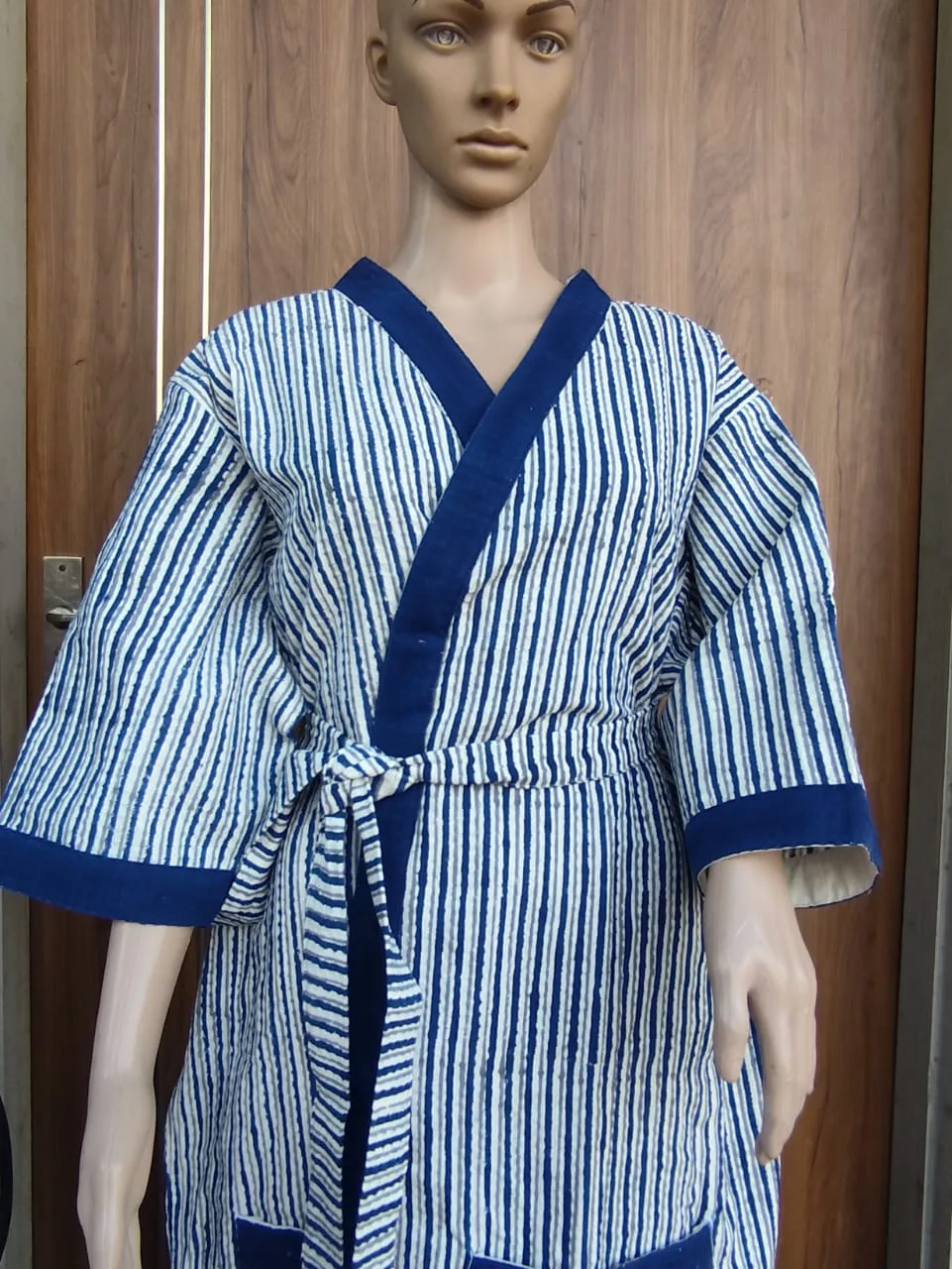 Indigo Stripe Adult Waffle Bathrobe original product photograph