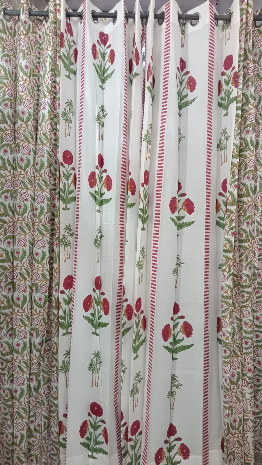 Mughal Floral Vine & Rani Stripe Pure Cotton Curtains original product photograph
