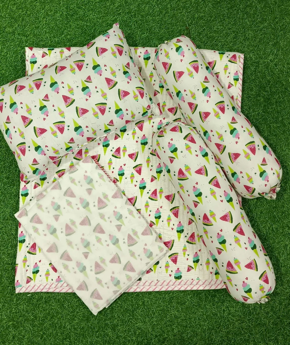 Watermelon Picnic Handblock Kids Bedding Set original product photograph