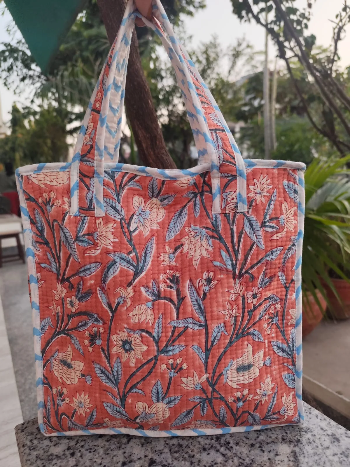 Coral Leaf Canopy Quilted Lunch Bag original product photograph