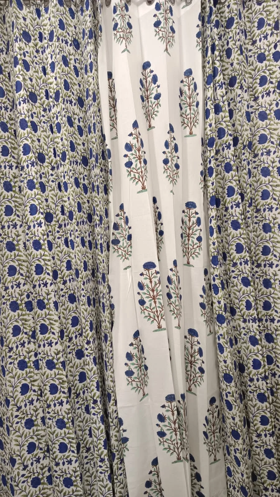 Indigo Rose Vine & Tall Bloom Pure Cotton Curtains original product photograph