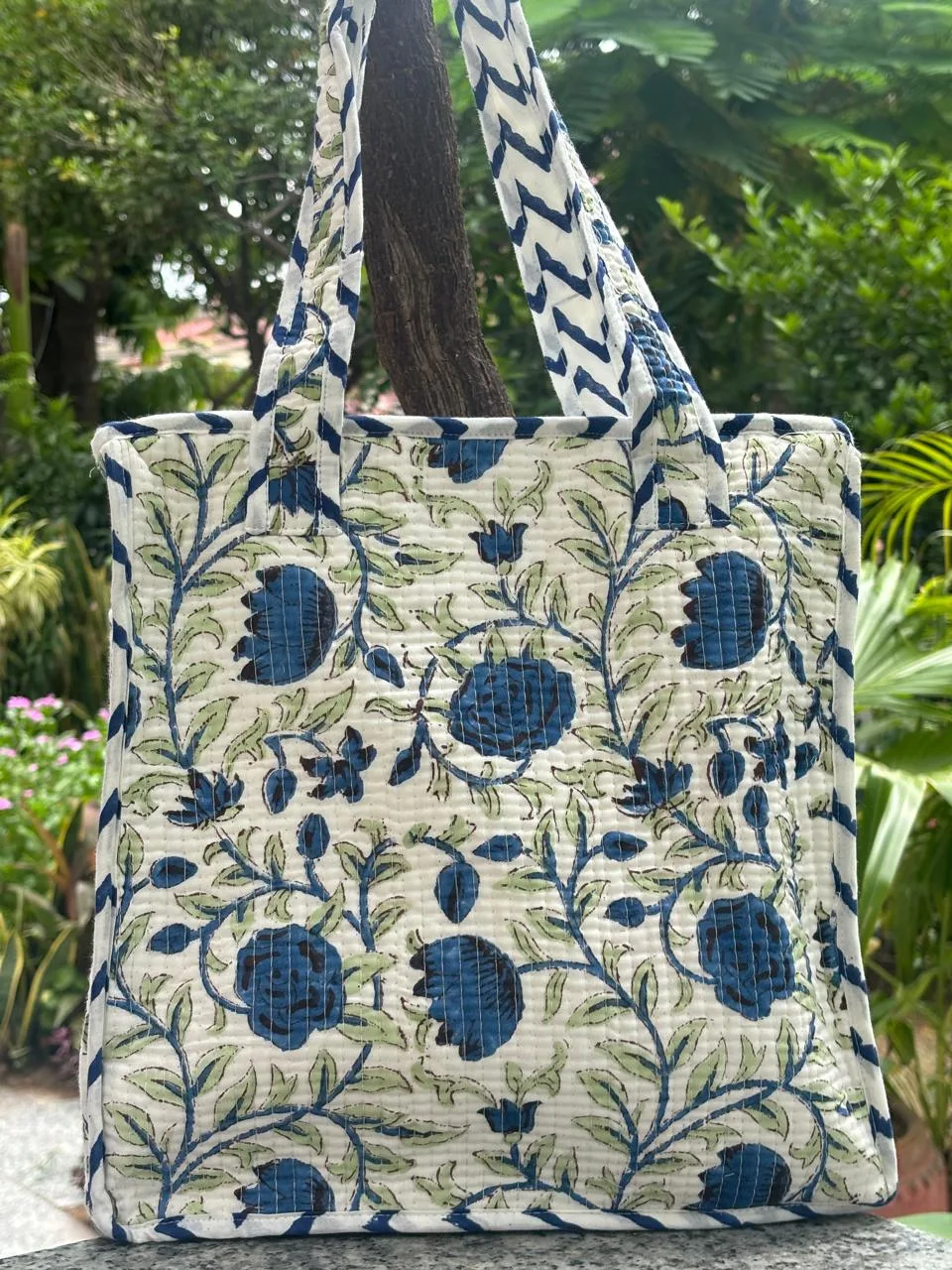 Indigo Pomegranate Grove Quilted Lunch Bag original product photograph