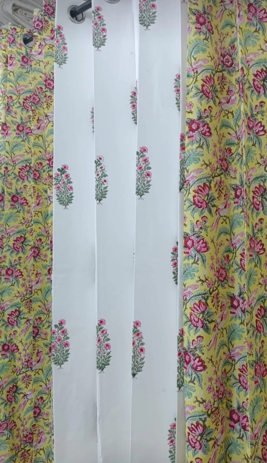 Mustard Bird Garden & Rose Sprig Pure Cotton Curtains original product photograph
