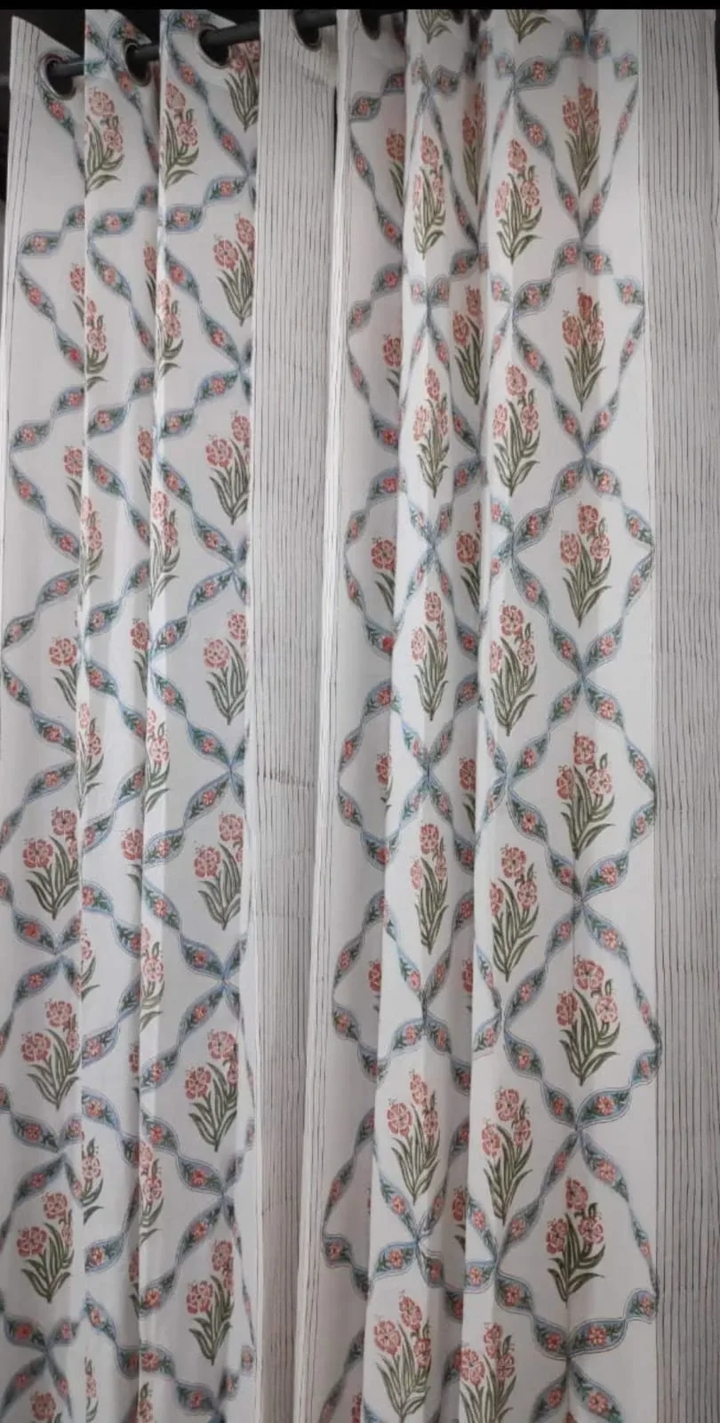 Coral Sage Diamond Vine Pure Cotton Curtains original product photograph