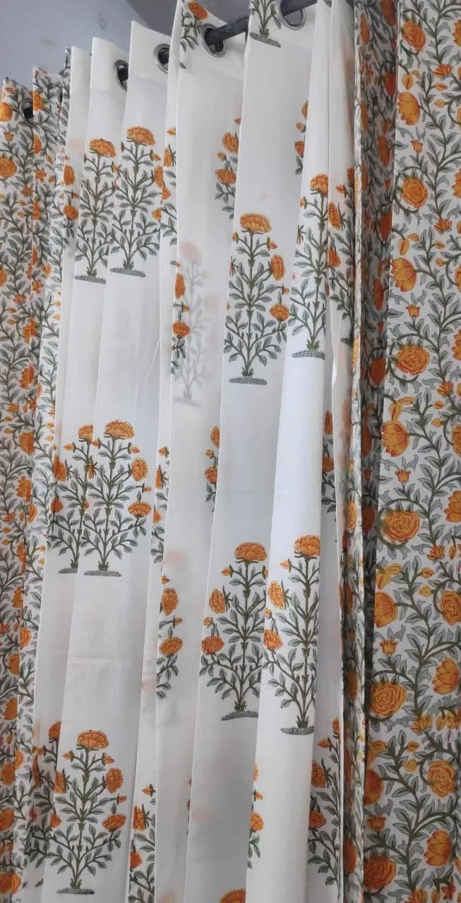 Saffron Marigold Garden Pure Cotton Curtains original product photograph