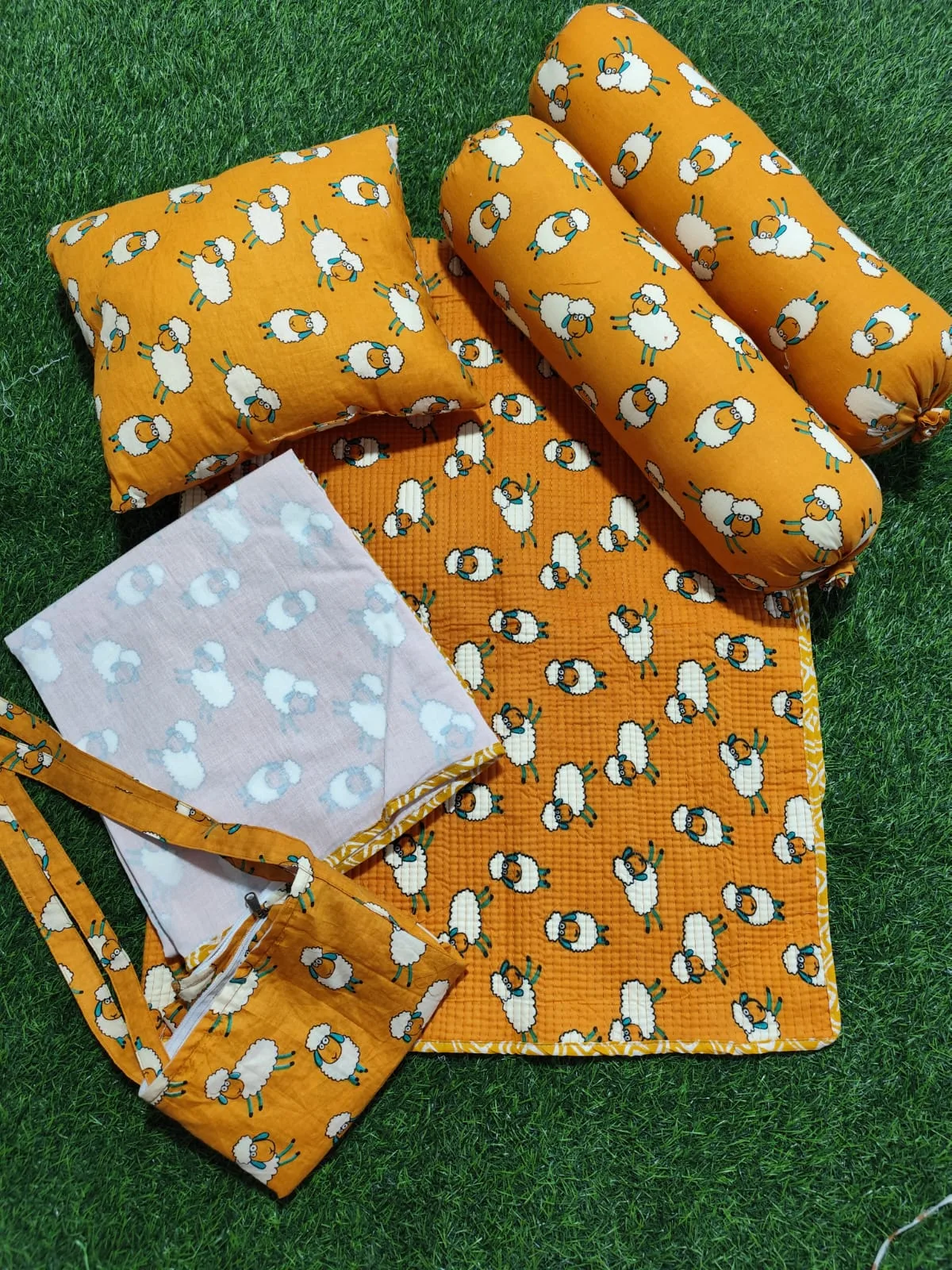 Mustard Penguin Parade Handblock Kids Bedding Set original product photograph