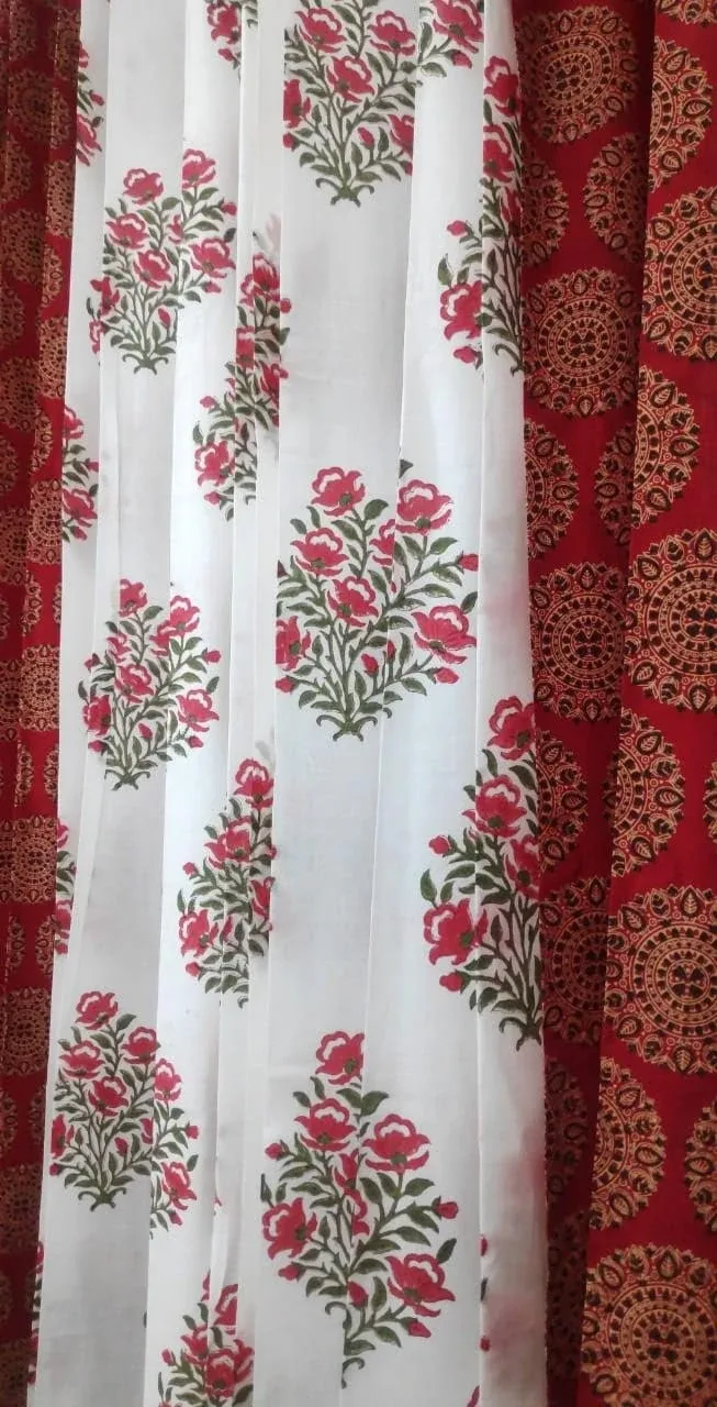 Crimson Bouquet & Ruby Medallion Coordinated Pure Cotton Curtains original product photograph